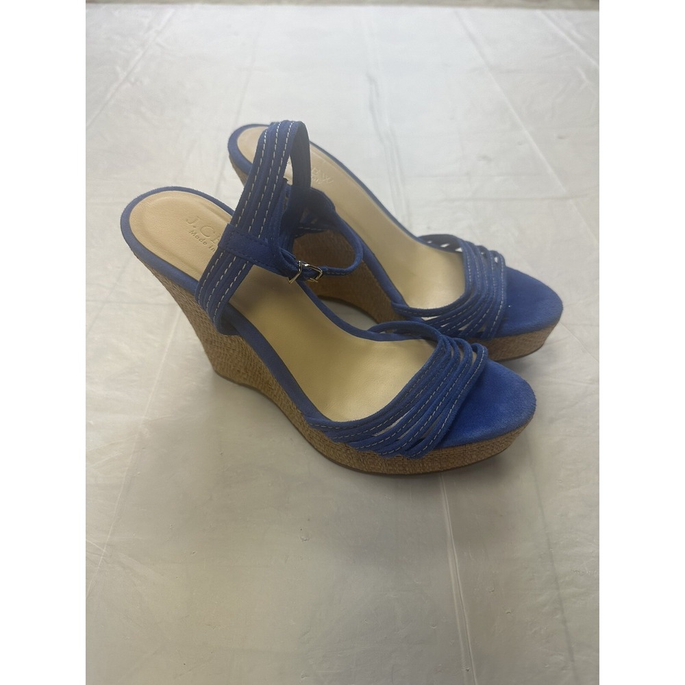 J Crew Espadrilles Wedge Ankle Strap Sandals Open Toe Blue Sz 8 Made In Italy